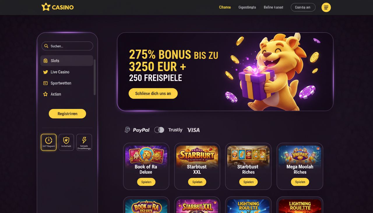 Startseite von Zoome Casino mit Bonus-Banner, Menü und Spielauswahl
